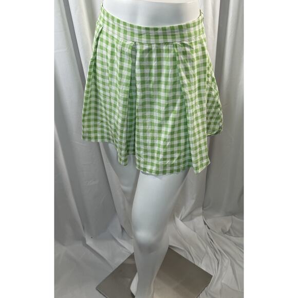 Zara Linen Blend Pleated Gingham Shorts, Green & White, Sz: XL, 82-01 - Picture 3 of 14
